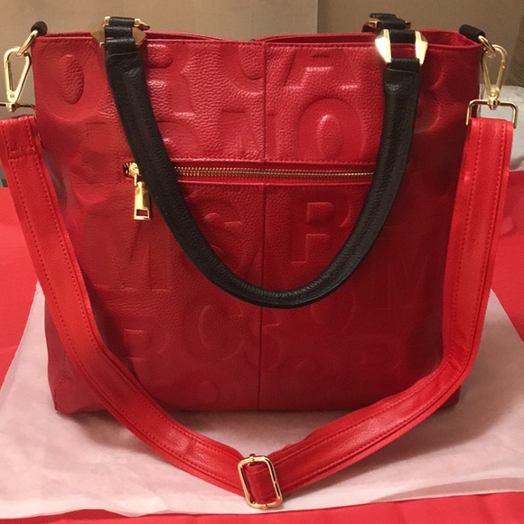 Genuine Leather Letter Print Embossed Handbag NWOT - Picture 3 of 8